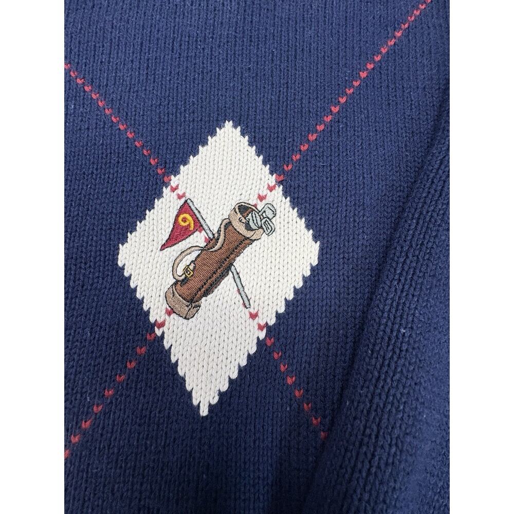 Vintage John Ashford Golf Sweater Mens Large Blue Argyle Embroidered Cotton Knit - Picture 3 of 7